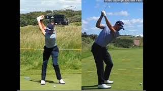 Justin Thomas golf swing  Long Iron faceon amp downtheline July 2017 [upl. by Tnecnivleahcim110]